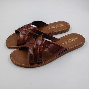 Bella Vita Made in Italy Slide Sandal Flat, Cognac Croco Italian Leather, 9